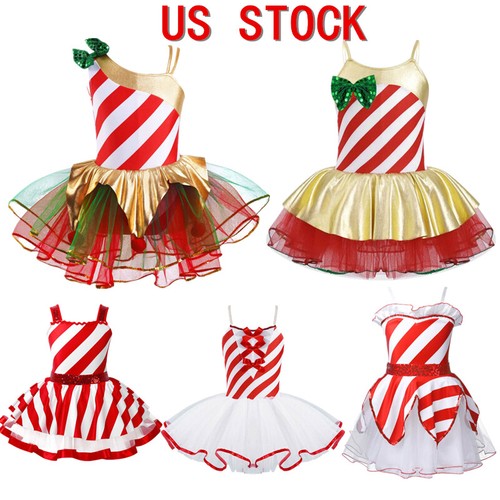 US Mädchen Weihnachten Tutu Kleid glänzend metallic Tanzbekleidung Weihnachtsmann Elfenkleid Kostüme - Bild 2 von 59
