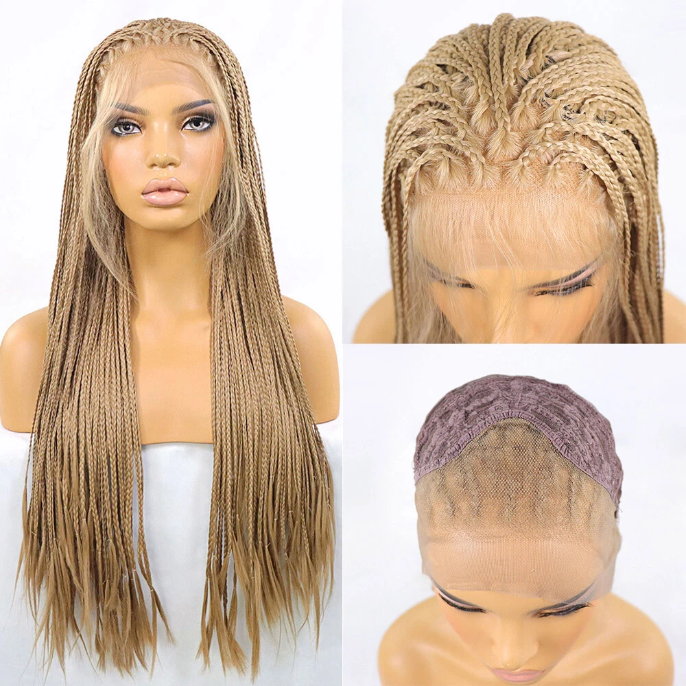 Honey Blonde Box Braided Wigs Knotless Lace Front Braid Wig with Baby Hair