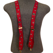 Vintage Santa Christmas Suspenders Red Gold Hardware Clip Attachment