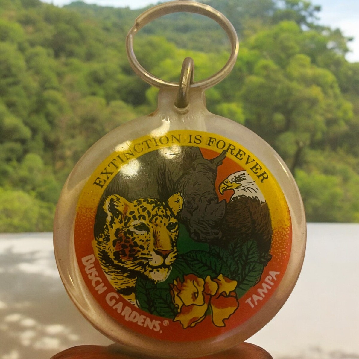 Busch Gardens Extinction is Forever Vintage Keyring Keychain White