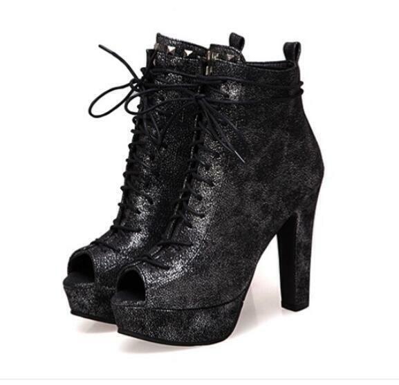 Women's Peep Toe Lace Up Ankle Boot High Heels Gladiator Boots