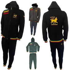 Men's Rasta Lion Fleece Tracksuit: Hooded Jacket & Elasticated Bottoms, S-2XL