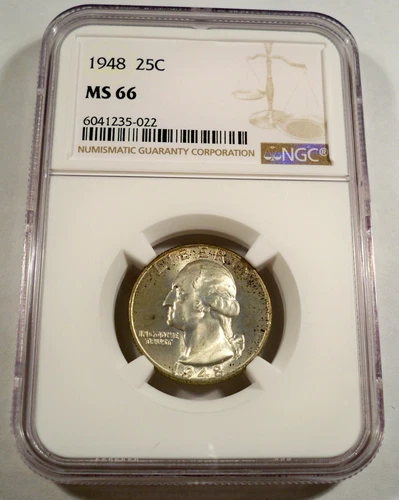 1948 NGC MS66 WASHINGTON QUARTER SILVER 25c MS 66 VERY NICE LIGHT TONE