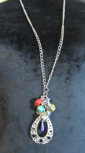 Silver tone Metal Necklace With Multi-Colored Beads - Picture 3 of 7