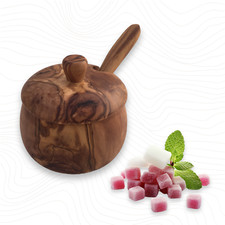 Dose mit Löffel, Zuckerdose, Gewürzdose, Salzdose, aus Olivenholz in Handarbeit