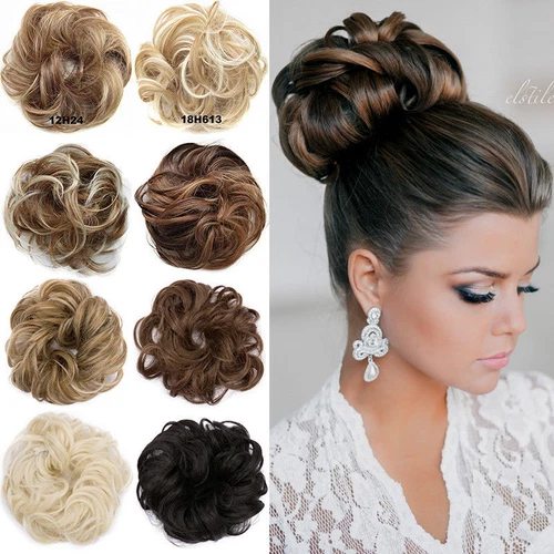 Real Soft Curly Messy Bun Hair Piece Scrunchie 100% Natural Hair Extensions US