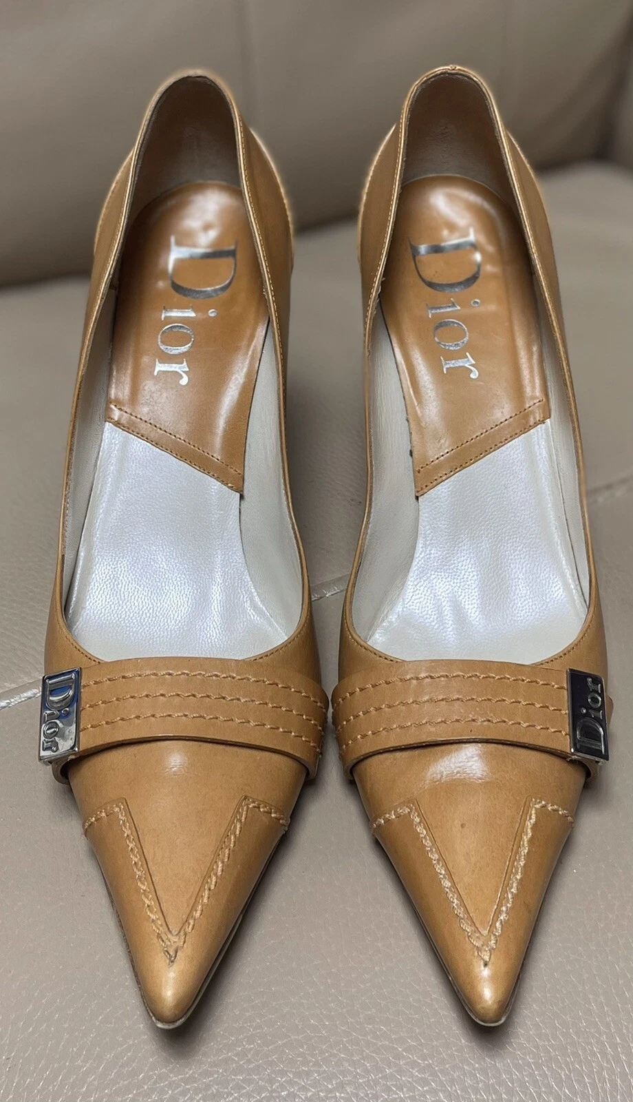 Chaussures à talons coulissants pour femmes DIOR en cuir marron orteils taille UK 7 EU 40