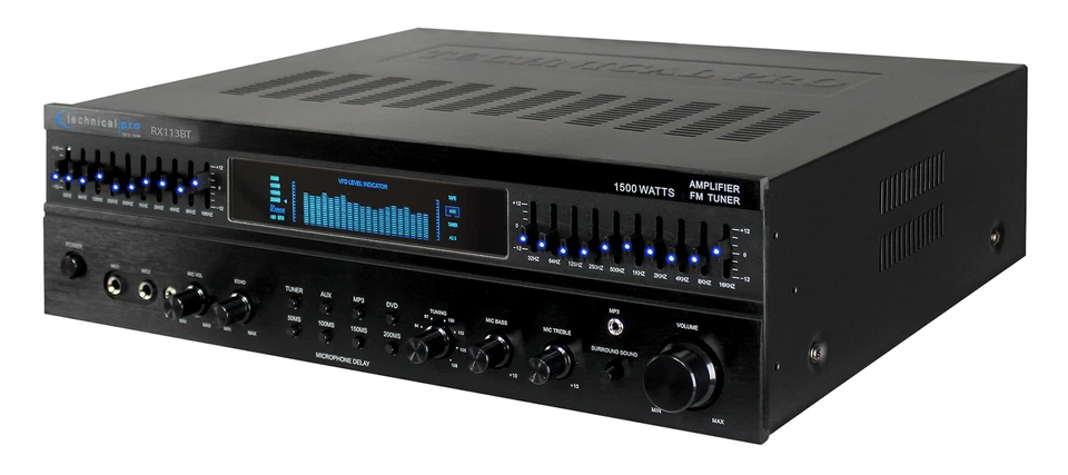 Technical Pro RX113BT 1500w Bluetooth Home Receiver Amplifier Amp w/ 10 Band EQ - Image 2 of 4