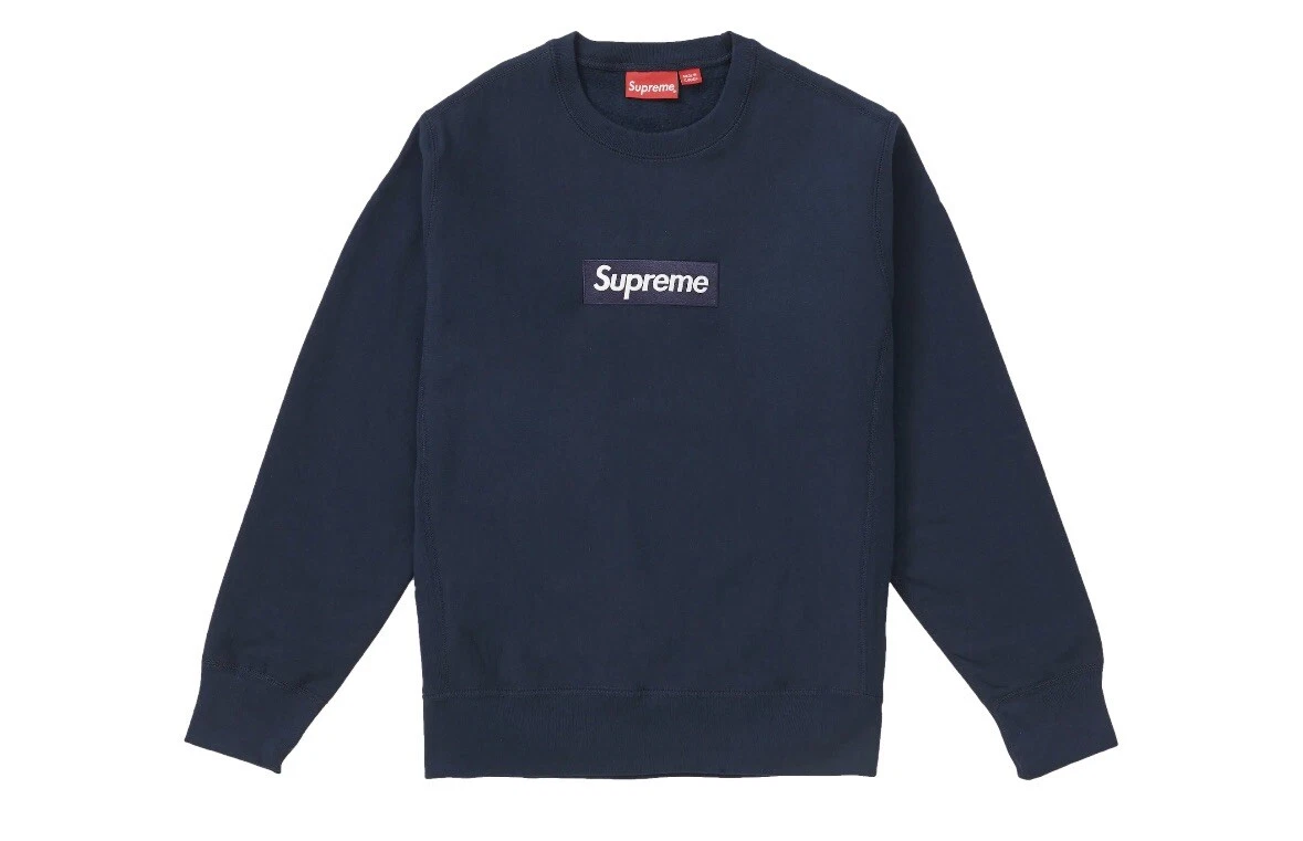 Felpa girocollo Supreme Navy Box logo Bogo M FW18 100% autentica con cappuccio
