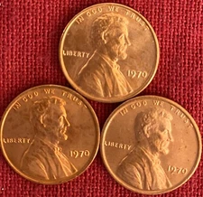 1970 P Lincoln  Memorial Cent from -BU- Roll. Lot Of Three.