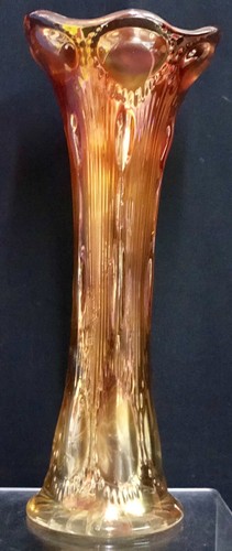 Antico vaso in vetro imperiale iridescente calendula con perline occhio di toro carnevale 10" - Foto 6 di 10