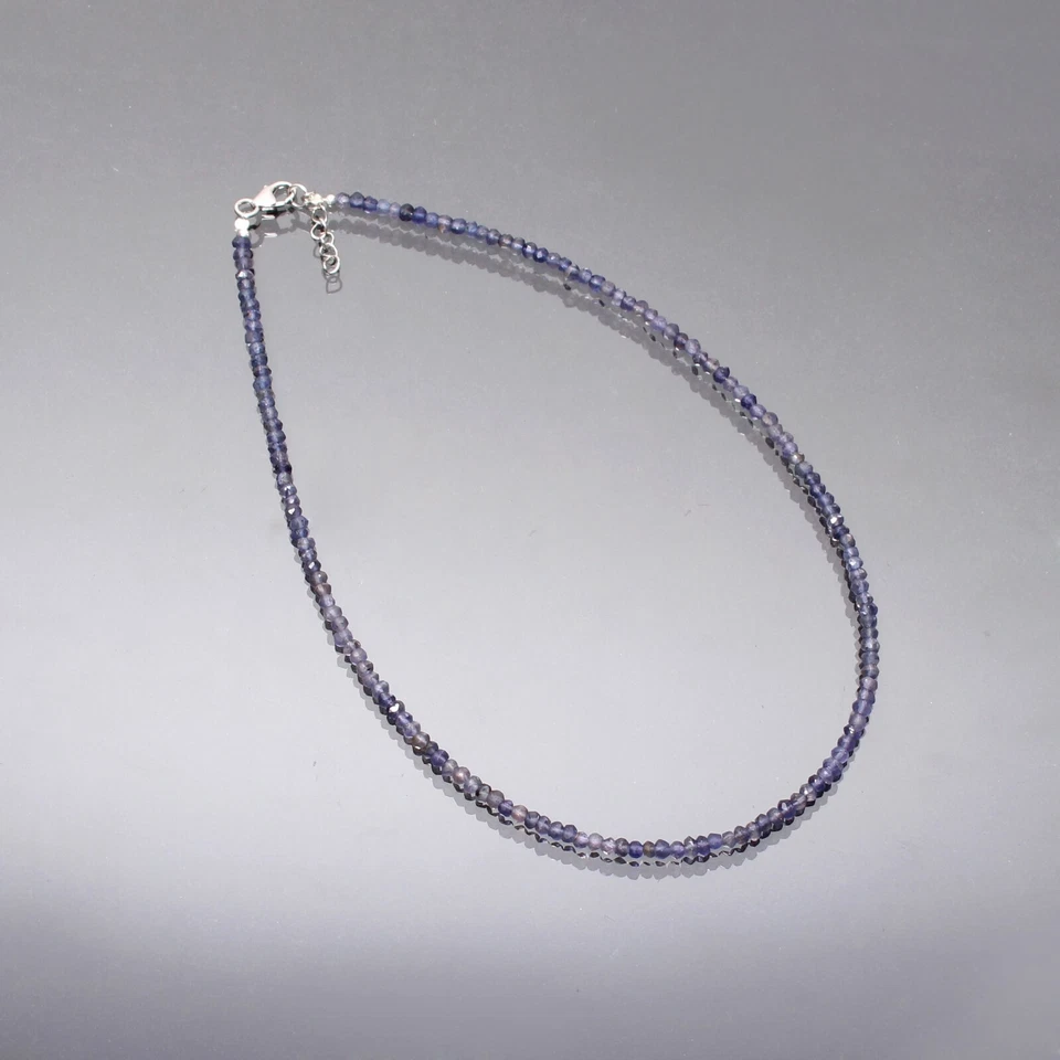 Hermoso collar de cuentas de rondelle facetadas de piedras preciosas de iolita de 3 mm-4 mm, 20" Foto 4 de 4
