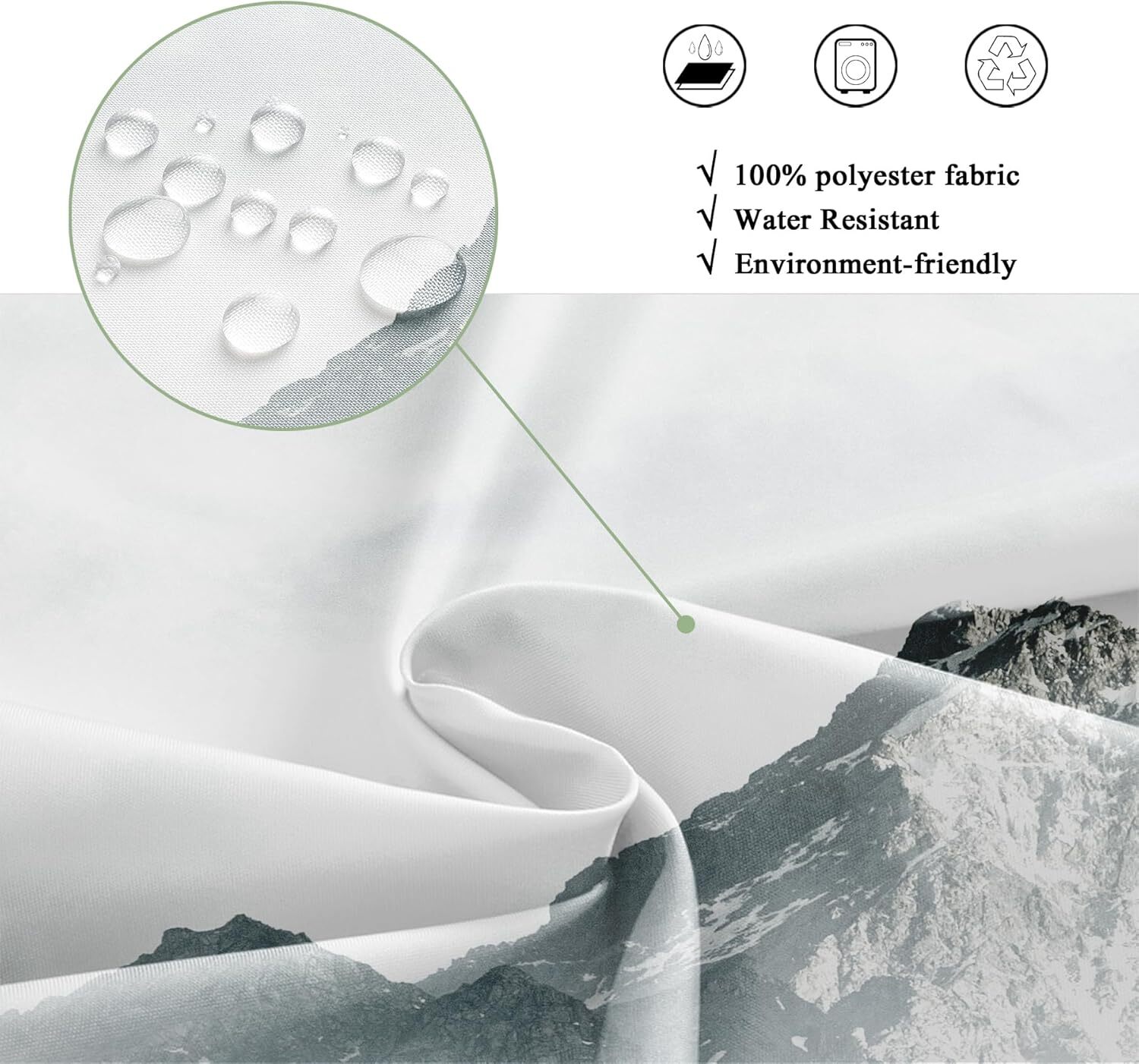 Riyidecor Misty Woodland Mens Shower Curtain 60Wx72H, Green Mountain