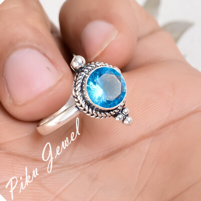 London Blautopas Edelstein 925 Sterling Silber Handarbeit Ring hübsche Optik ...