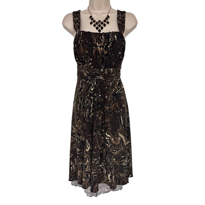 Size 12 Chocolate Abstract Print High-Low Sleeveless Dress Summer Wedding  Party