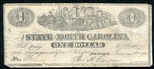 1863 $1 THE STATE OF NORTH CAROLINA RALEIGH, NC OBSOLETE BANKNOTE
