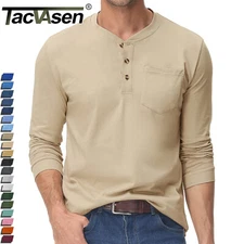 Mens Henley Shirts 3 Button Pullover Casual Cotton Crew Neck Lightweight T-Shirt