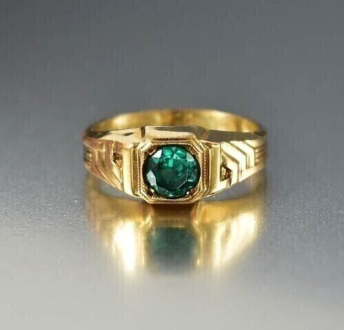 2Ct Round Cut Lab Created Emerald Men's Solitaire Ring 14K Yellow Gold Plated - Picture 1 of 5