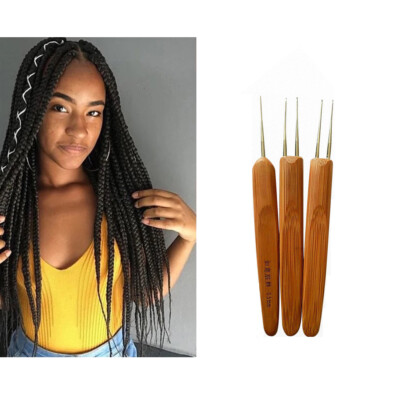 Triple Crochet Needles Bamboo Handle Micro Hook For Dreadlock Hair Making Tools