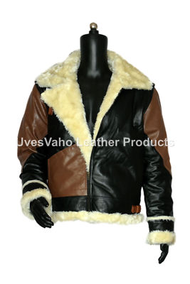 MEN BOMBER COLOR COMBINATION FLIGHT WINTER SHEEP SKIN WINTER LEATHER JACKET 