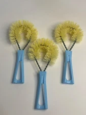 VTG Fuller Brush Co. Bottle Brushes Set Of 3 Yellow Bristles & Blue Handles USA