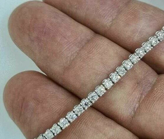 Brazalete tenis redondo de diamantes creado en laboratorio de oro blanco de 5,4 quilates 14 K para mujer 7,5 Foto 3 de 4