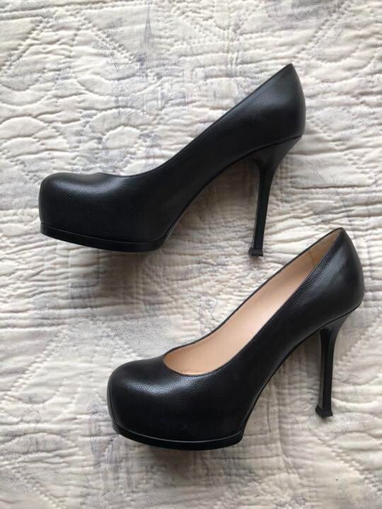 Decolte YSL Yves Saint Laurent tacco a spillo plateau pelle nera donna 35 US5