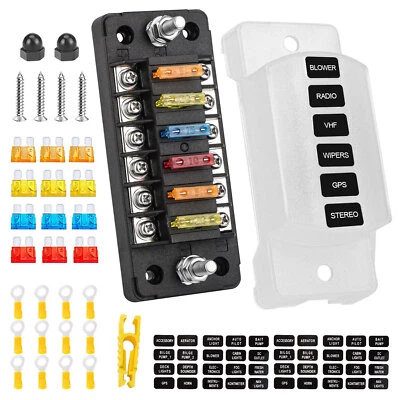 EEEKITONLINE Universal 6 Way Blade Fuse Block Car Boat Auto Power Distribution Holder Box Kit