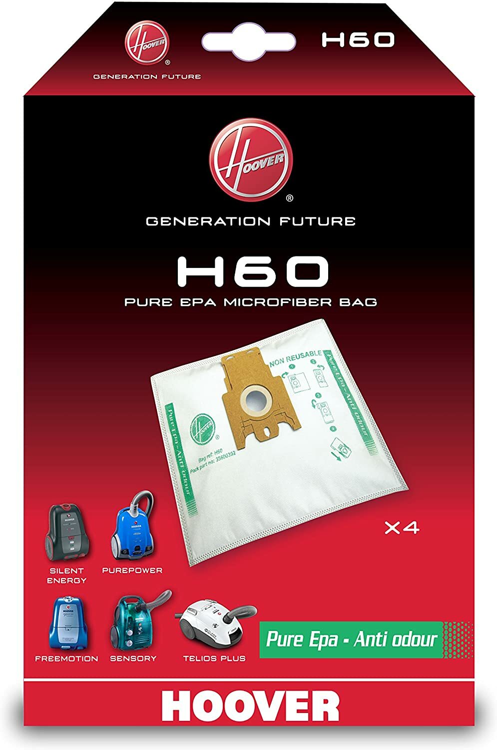 4 x PUREHEPA HOOVER H60 FREEMOTION ENIGMA VACUUM CLEANER BAGS GENUINE