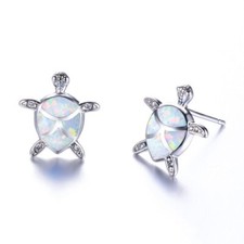 Aretes de tortuga de ópalo de fuego blanco hawaiano rellenos de plata para mujeres niñas