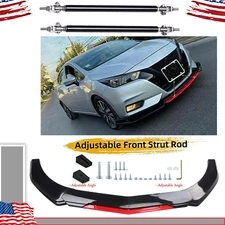 Front Bumper Lip Spoiler Splitter Body+Strut Rods Glossy Black For Nissan Sentra