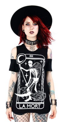 Restyle La Mort Gothic Women's Cold Shoulder Shirt, Black