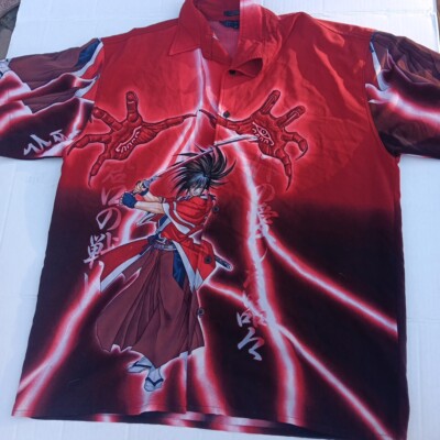 Samurai Anime Mt:2 Full Print Red Button Up Shirt Size XL Single Stitch AOP 