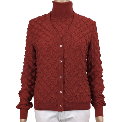 Moschino Aeffe Spa Womens Cardigan with Turtle Neck 100% Virgin Wool Rust Red 10 - Picture 5 of 16