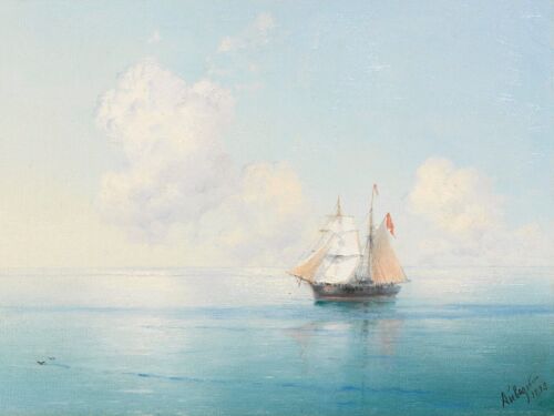 Sailboat 28 x 21 in Roll Canvas Art Print | Seascape Vintage Nautical Artwork - Picture 1 of 2