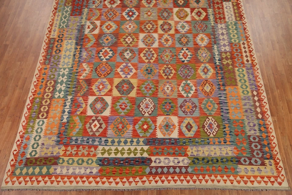 Tribal Colorful Reversible Kilim Hand Woven Area Rug 10'x13' Room Size Carpet - Image 4 of 4