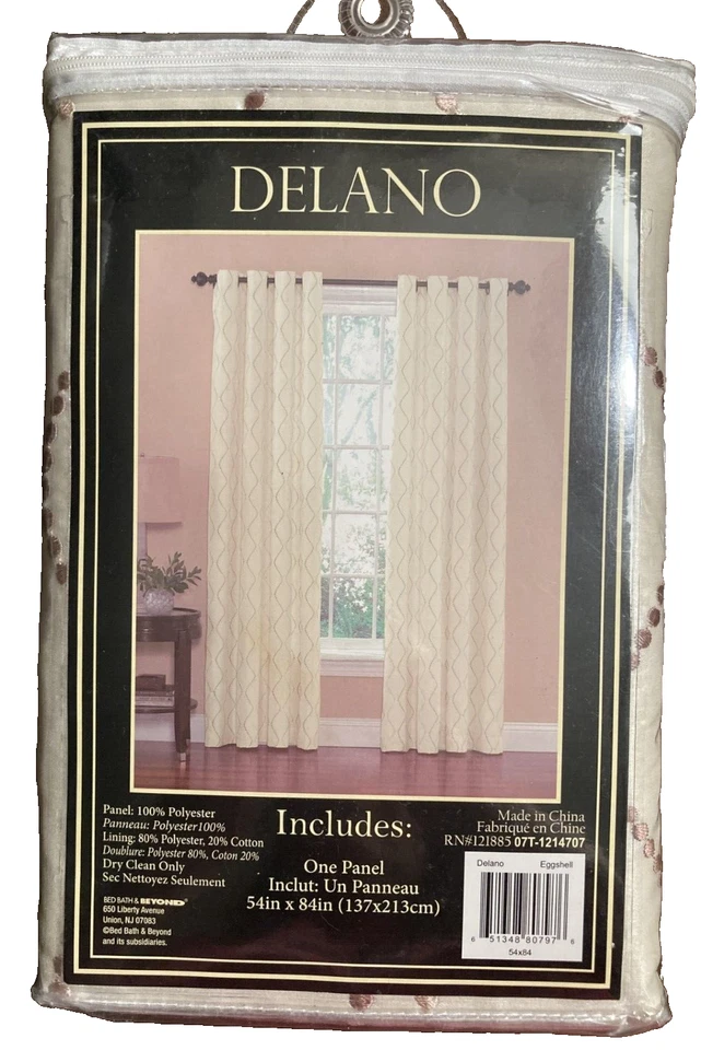 Panel de cortinas forrado Delano, 54" x 84", bordado de cáscara de huevo/bronce, ojales, nuevo en paquete Foto 3 de 4