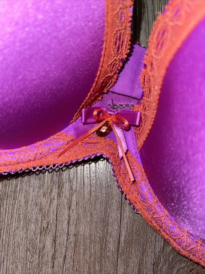 Freya Structured Underwire Bra Size 34D Gorgeous Purple With Orange Lace - Image 2 of 4