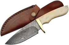 Damascus Fixed Knife 4.5" Damascus Steel Blade Full Tang Smooth Bone Handles