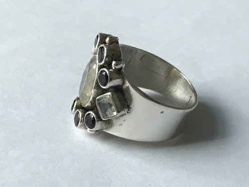 Moonstone & Amethyst Ring 925 Silver Art Deco Vintage Moonstone Ring - Size P - 第 6/12 張圖片