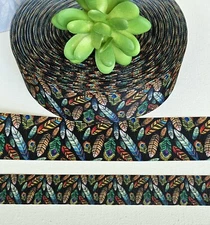 7/8 & 1.5" (1 YD) Feather Grosgrain Ribbon Indian Native American Feathers