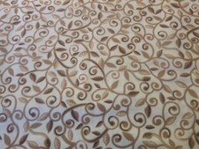Tan and Gold Flecked Vines on Cream Cotton Fabric 44" Wide x 62" long
