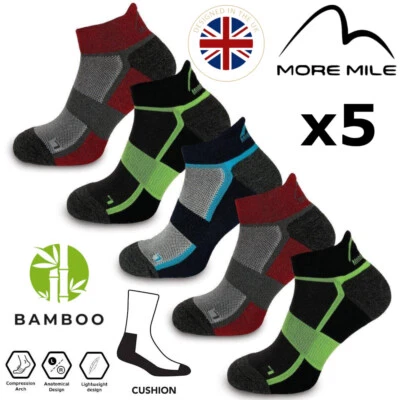BAMBOO MENS RUNNING SOCKS CUSHIONED WALKING PADDED SPORTS GYM MORE MILE 5 PAIRS