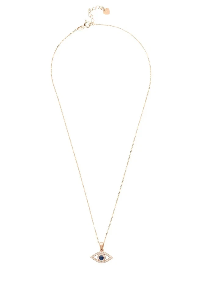 Collana Pendente Ovale In Blue Cz Con Occhio Maligno Placcato In Rosegold Regalo - Immagine 3 di 4