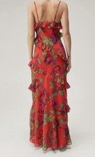 Nasty Gal Red Floral Tie Ruffle Sleeveless Chiffon Maxi Dress Size 6