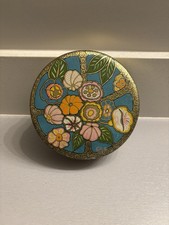 1920s Vintage Tindeco  Teal And Gold Tin With  Poppies / Flowers 5 X 1