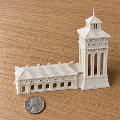 Worthing Water Tower Engine House N Scale 1:160 3D Printed Resin Ivory Unpainted