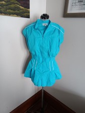80s Vintage Jumpsuit Playsit Blue Pleated Jumper Katie's Sz 14 Sporty Flirty 