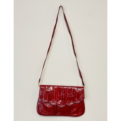 Vintage Leather Of The Sea Genuine Eel Skin Leather Shoulder Bag Flap Red Clutch