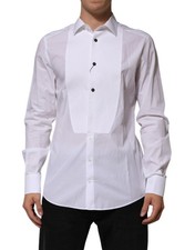 Dolce & Gabbana White Bib Cotton Poplin GOLD Men Formal Men's Shirt Authentic